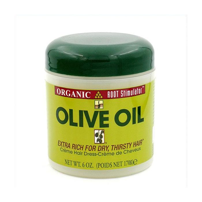 Organic Root Stimulator Olive Oil Creme Hair Dress Extra Rich para Cabello Seco Rizado/Afro - Nutre e Hidrata Profundamente 170g
