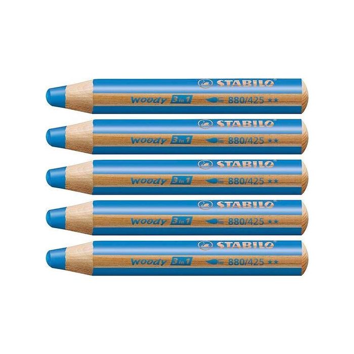 Stabilo Lápices De Colores Woody 3 En 1 Azul Estuche 5 Unidades - Multifunción Madera PEFC