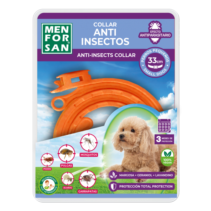 Men For San Collar Anti-Insectos para Perros Pequeños Protección 3 Meses Natural con Margosa, Geraniol y Lavandino 33 cm