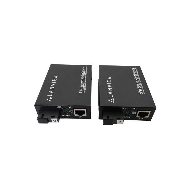 Lanview Convertidor de Medios Fibra a Cobre Gigabit Ethernet 10/100/1000Mbps SC a RJ45 Extensor 20km