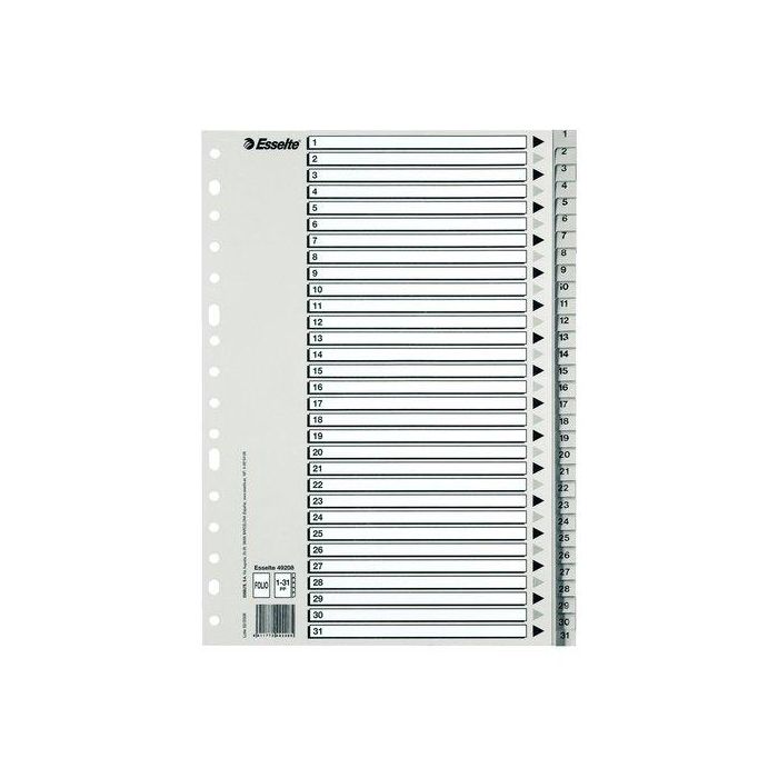 Indice Esselte Pp Numerico A4 Pestañas 1-31 11 Taladros Gris Con Ind.B/N