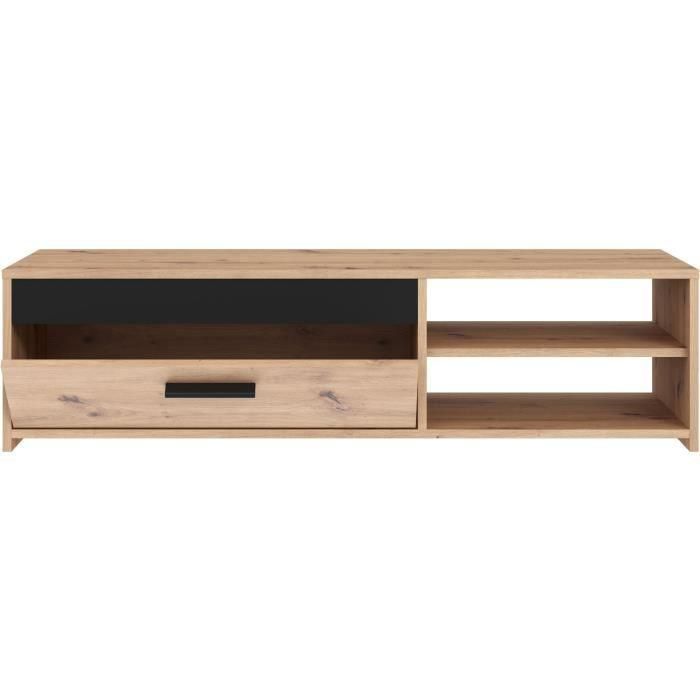 Mueble TV PILVI - Estilo moderno - Decoración roble - 1 solapa + 2 nichos - L 120 x P 42 x H 32 cm 3