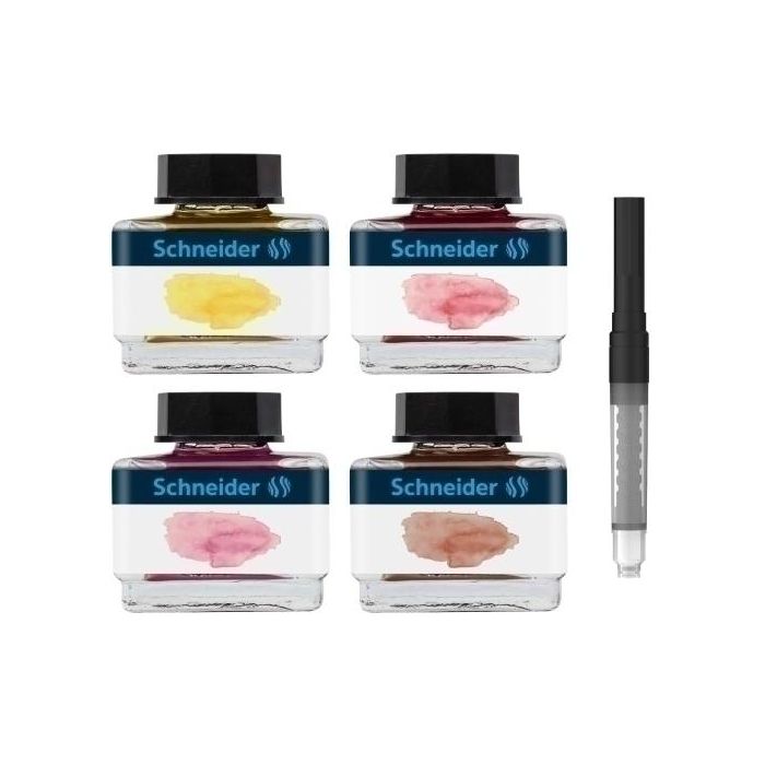 Tinta Estilografica Schneider Frasco 15 Pastel Set Regalo Modelo 2 (4 × Tinta Pastel De 15 Ml + 1 × Convertidor)