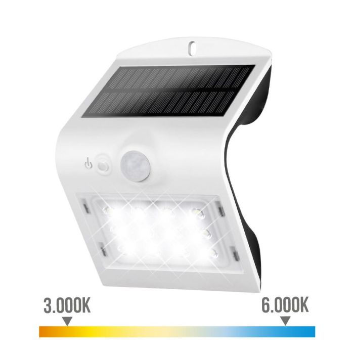 Edm Aplique Solar Recargable con Sensor de Presencia 1.5W 220lm Doble Luz (6000K/3000K) IP65 Blanco 9.6x7.3x14cm 1 Edm Aplique Solar Recargable con Sensor de Presencia 1.5W 220lm Doble Luz (6000K/3000K) IP65 Blanco 9.6x7.3x14cm 1