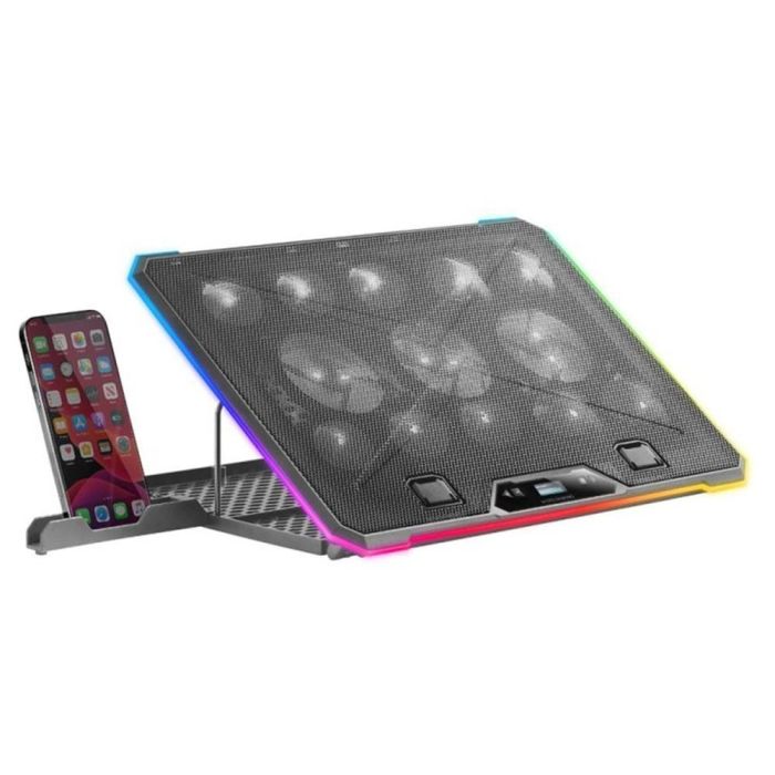 Mars Gaming MNBC13 Base Refrigeradora Stand para Portátiles hasta 17" con 13 Ventiladores RGB, Pantalla LCD, 8 Niveles Ajustables, Soporte Móvil y 2 USB 1