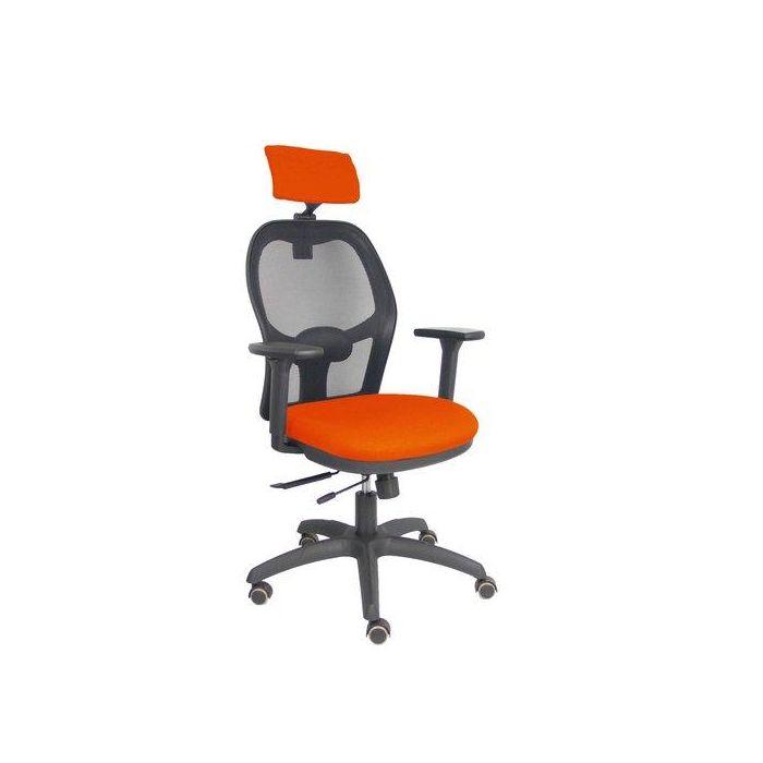Silla Piqueras Y Crespo Jorquera Brazos 3D Y Cabecero Regulables Mecanismo Sincro Con Traslack Ruedas Parquet Respaldo De Malla Negra Y Asiento Tapizado Bali Naranja Oscuro