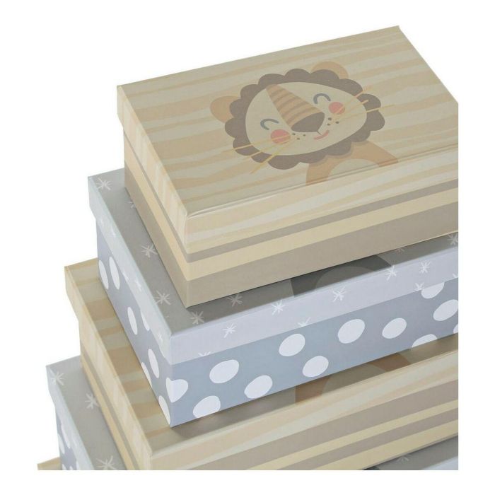 Juego de Cajas Decorativas DKD Home Decor Multicolor Cartón Infantil León 41 x 28 x 18,5 cm 6 Piezas 3