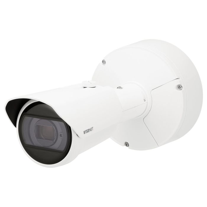 Hanwha Cámara IP bullet 2M AI 5.2-62.4mm antivandálica IR90 WDR H.265 IK10 IP66 IP67 NEMA 4X 12V/PoE+ Wisenet X Plus 2