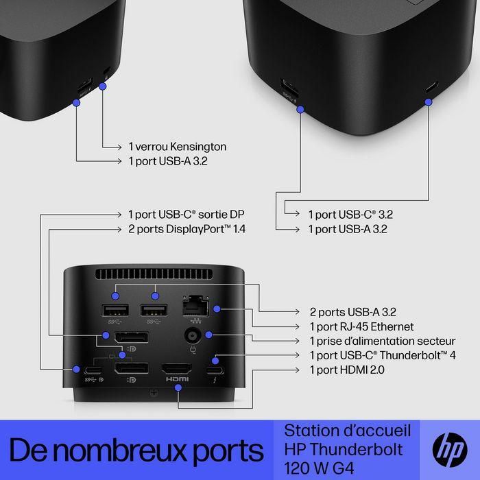 HP Thunderbolt Dock 120W G4 - Estación de Acoplamiento Thunderbolt 4 para hasta 4 Monitores 4K, Multi-OS, Mejora Productividad y Seguridad 10