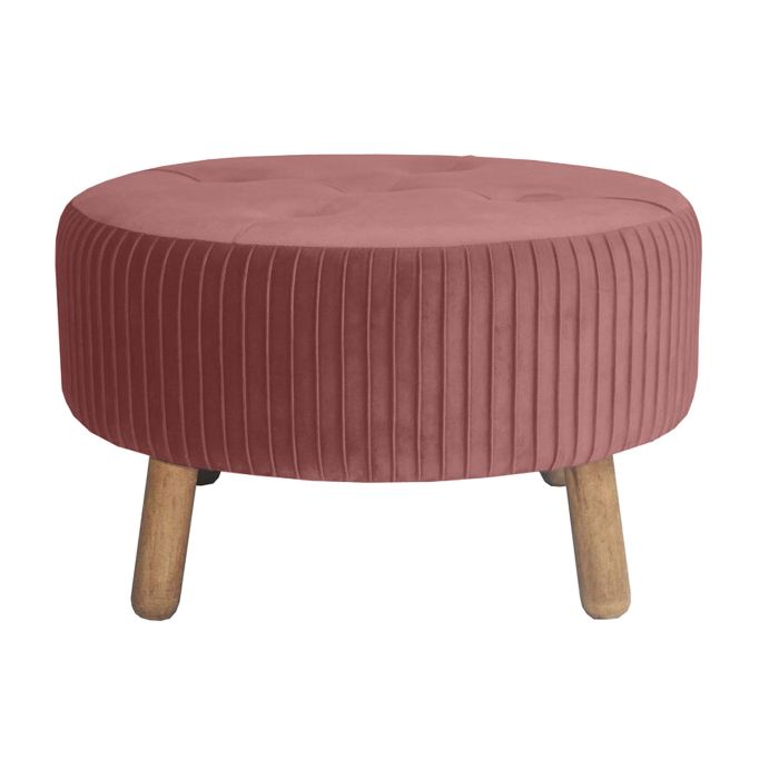 DKD Home Decor Reposapies Scandi Velvet Madera Rosa Palo Natural 61x61x38 cm Desmontable