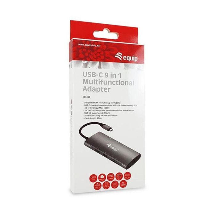 Equip 133490 Docking Station USB-C 9 en 1 con HDMI 4K/60Hz, Gigabit LAN, USB 3.2, SD/TF, USB PD 100W 2 Equip 133490 Docking Station USB-C 9 en 1 con HDMI 4K/60Hz, Gigabit LAN, USB 3.2, SD/TF, USB PD 100W 2