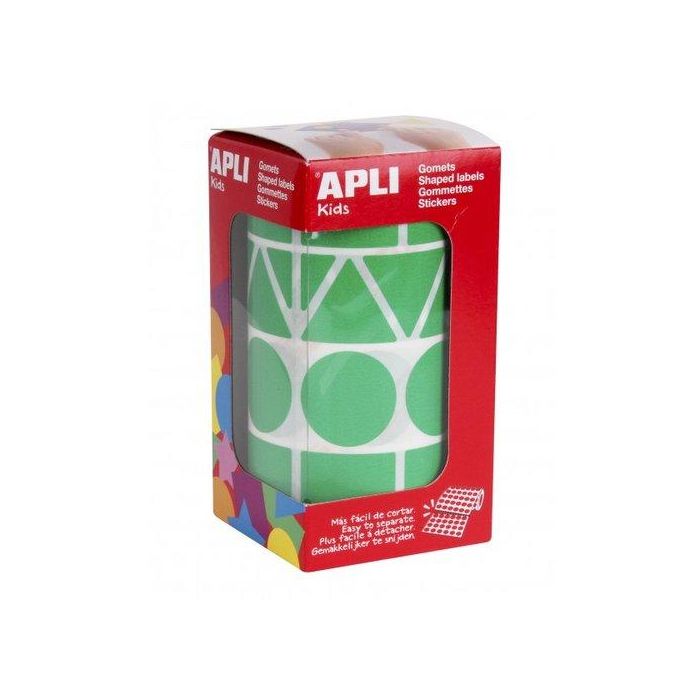 Apli Gomets Figuras Surtidas - Rollo Verde XL con 1.357 Gomets en 4 Formas y Color Amarillo para Desarrollo Infantil
