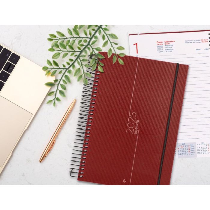 Agenda Espiral Liderpapel Olbia A4 2025 Dia Pagina Rojo Papel 60 gr 10