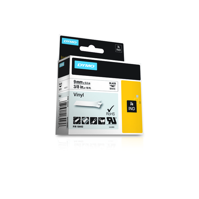 DYMO RHINO Cinta ID1-9 Negro/blanco vinilo 2