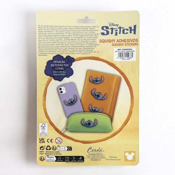 Cerdá Pack de Pegatinas Squishy de Stitch, Adhesivas Azules, Niños +3 Años, 19.2x24.1 cm 1