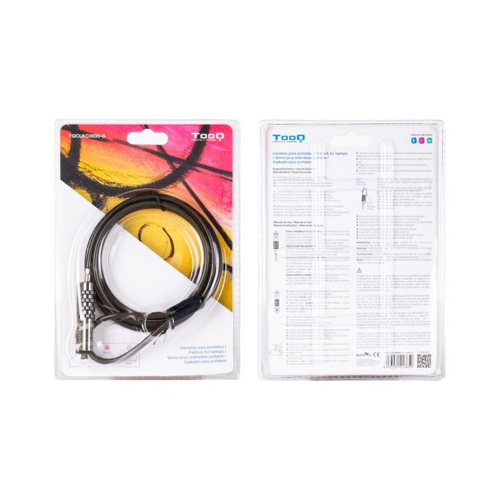 TOOQ Cable de Seguridad Tipo NANO con Combinacion para Portatiles 1.5 metros, Gris Oscuro 1