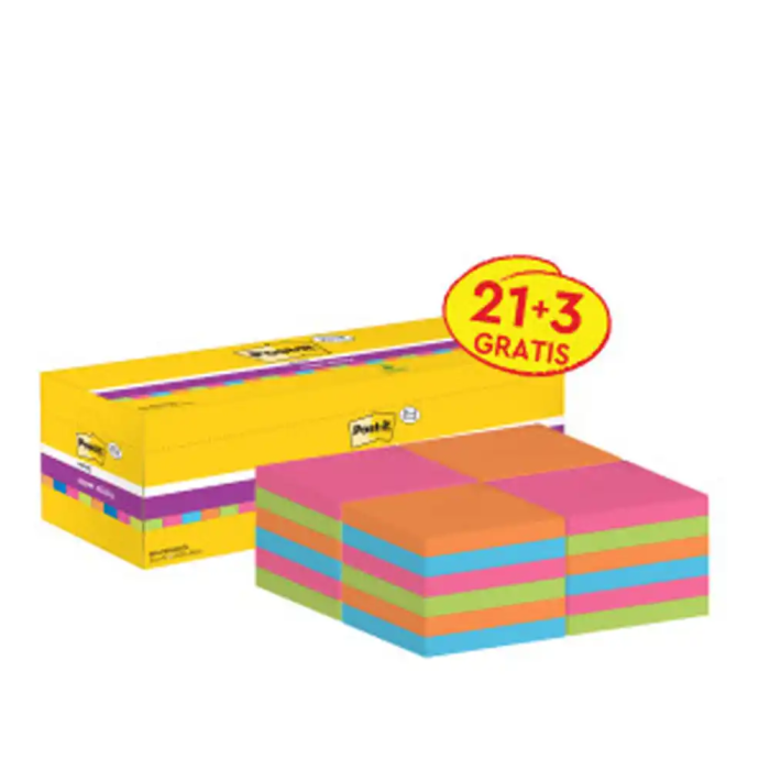Post-it Bloc de notas adhesivas super sticky 76x76 mm 90 hojas colores surtidos pack 21+3 0 Post-it Bloc de notas adhesivas super sticky 76x76 mm 90 hojas colores surtidos pack 21+3 0