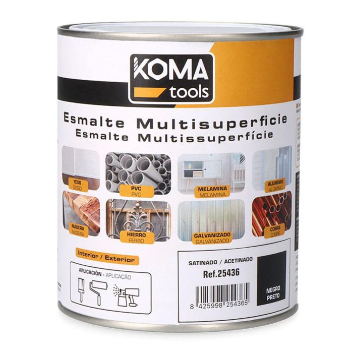 Koma Tools Esmalte Multisuperficies al Agua Negro Satinado 750 ml Interior Exterior Lavable Secado Rápido Koma Tools Esmalte Multisuperficies al Agua Negro Satinado 750 ml Interior Exterior Lavable Secado Rápido