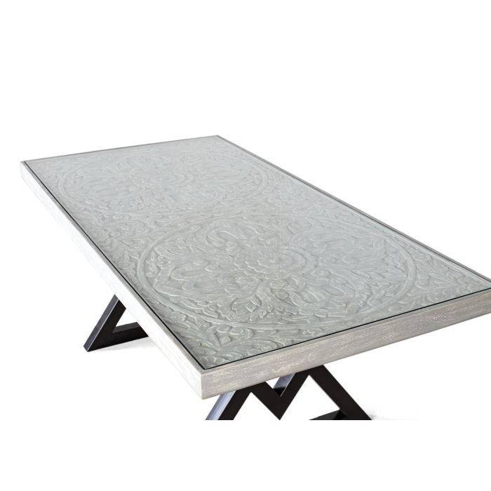 Giner y Colomer Mesa de Comedor Rectangular de Madera de Mango 200 cm con Cristal 8mm 2 Giner y Colomer Mesa de Comedor Rectangular de Madera de Mango 200 cm con Cristal 8mm 2