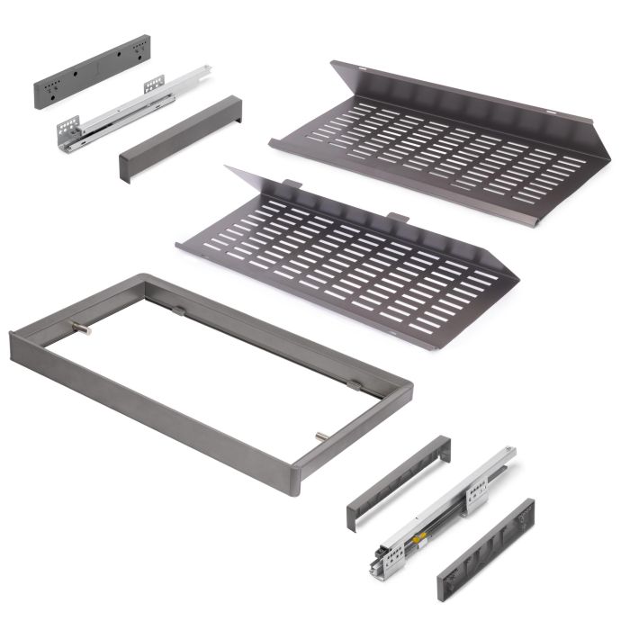 Emuca Kit de cajón zapatero extraíble para armarios Quartz, regulable, módulo 800mm, Acero, aluminio y plástico, Titanio