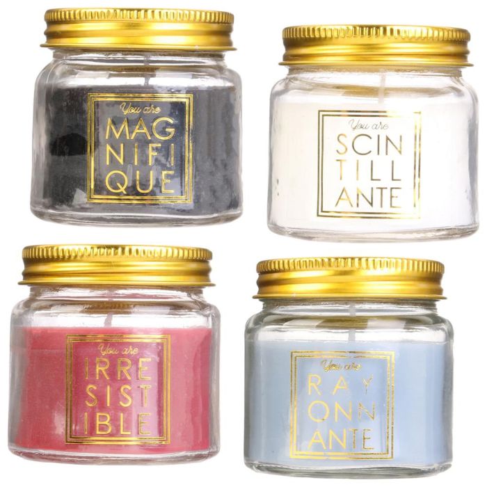 The Candle Factory Mini Tarro Con Vela Aroma Flor Algodón Tarro Cristal Con Tapa Negro Blanco Rojo Azul 13h 70g 2