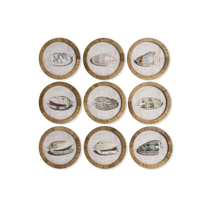 DKD Home Decor Cuadro Mediterráneo Natural de Ratan y Cristal con Caracola (Surtido Aleatorio) - Set 9 Unidades, 30x30x2 cm 1