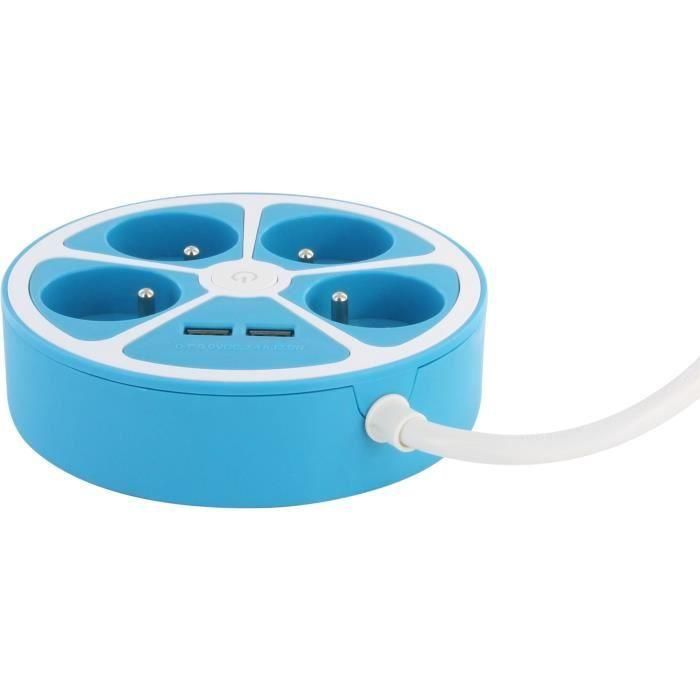 Regleta de diseño circular - CHACON - 4X16 A - Cable de 1,5 m - Con 2 USB-A + Switch - Azul 2 Regleta de diseño circular - CHACON - 4X16 A - Cable de 1,5 m - Con 2 USB-A + Switch - Azul 2