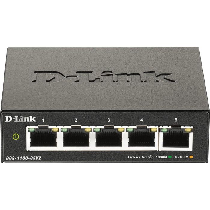 D-Link DGS-1100-05V2 Switch Smart Gestionable 5 Puertos Gigabit Ethernet Silencioso L2, Detección de Bucle y Diagnóstico de Cable