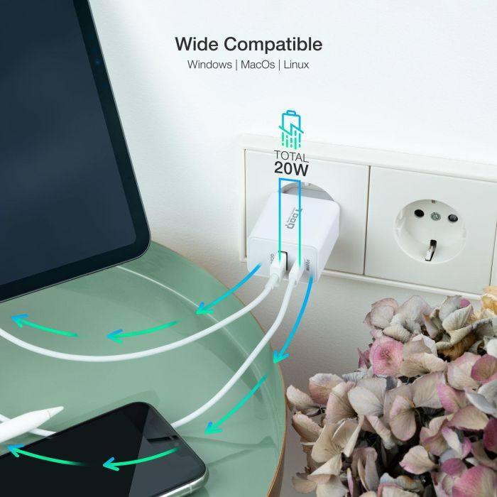 TooQ TQWC-2SC04WT Cargador de Pared Carga Rápida 20W Doble Puerto USB-C Power Delivery y USB-A Quick Charge 3.0 Blanco 3 TooQ TQWC-2SC04WT Cargador de Pared Carga Rápida 20W Doble Puerto USB-C Power Delivery y USB-A Quick Charge 3.0 Blanco 3