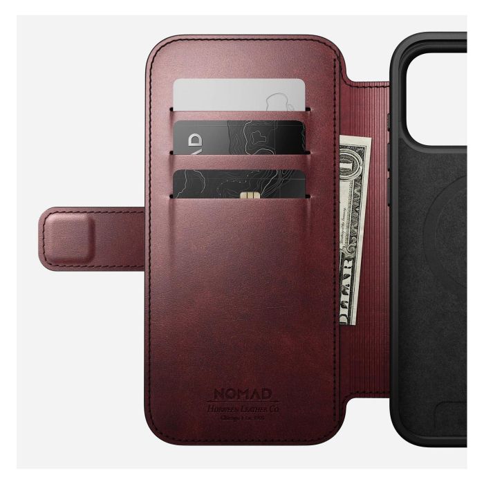 Nomad iPhone 17 Pro Max Folio de Cuero Moderno Chromexcel Borgoña 6