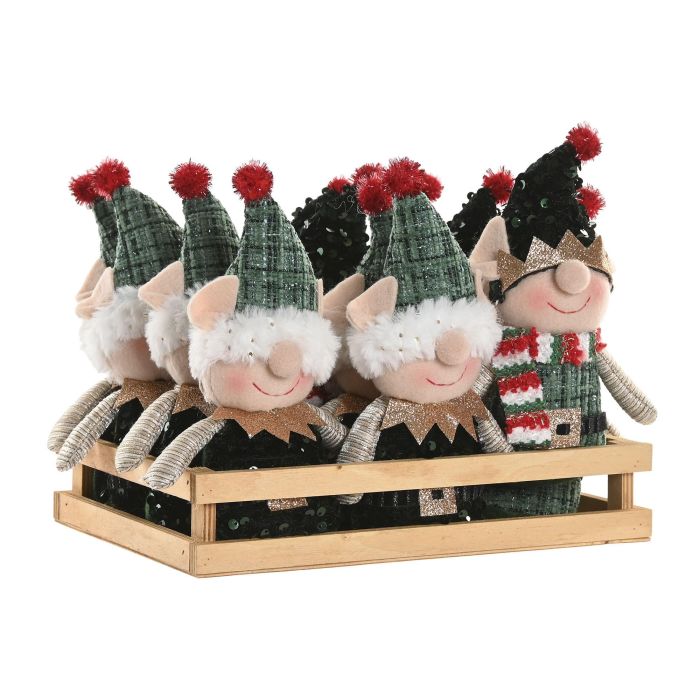 DKD Home Decor Figura Navidad Tradicional Elfo Verde Rojo Poliester 18 x 19 x 26 cm (12 Unidades) 1