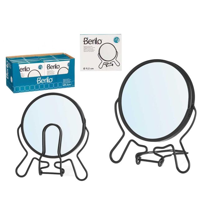 Berilo Espejo Doble Aumento de Maquillaje Redondo de 9.5 cm de Diámetro para Baño y Tocador, Marco Metálico Negro (24 Unidades) Berilo Espejo Doble Aumento de Maquillaje Redondo de 9.5 cm de Diámetro para Baño y Tocador, Marco Metálico Negro (24 Unidades)