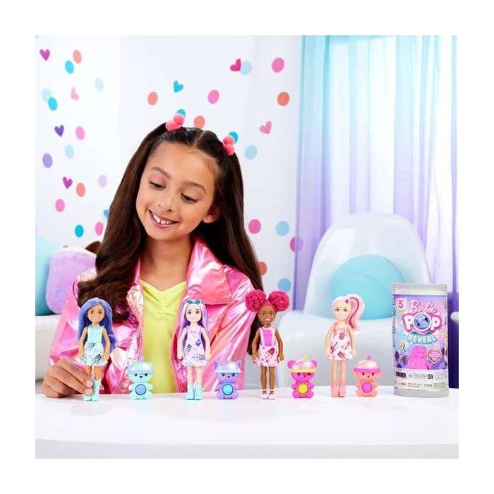 Barbie HRK63 Muñeca Chelsea Pop Reveal Serie Bubble Tea con 5 Sorpresas, Olor Sensorial y Cubito Reutilizable +3 Años 4
