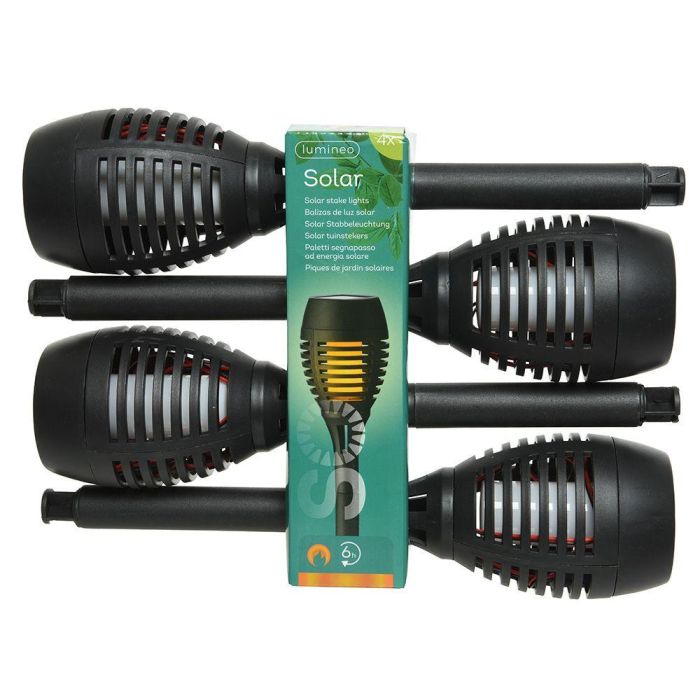 Lumineo Estaca Solar Efecto Llama Ø7.5 x 27cm - Set 4 Unidades, Colores Surtidos