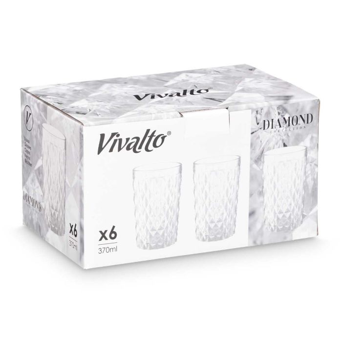 Vaso Diamante Transparente 370 ml Vivalto - Vidrio 8x12.8x8 cm (24 Unidades) 2 Vaso Diamante Transparente 370 ml Vivalto - Vidrio 8x12.8x8 cm (24 Unidades) 2