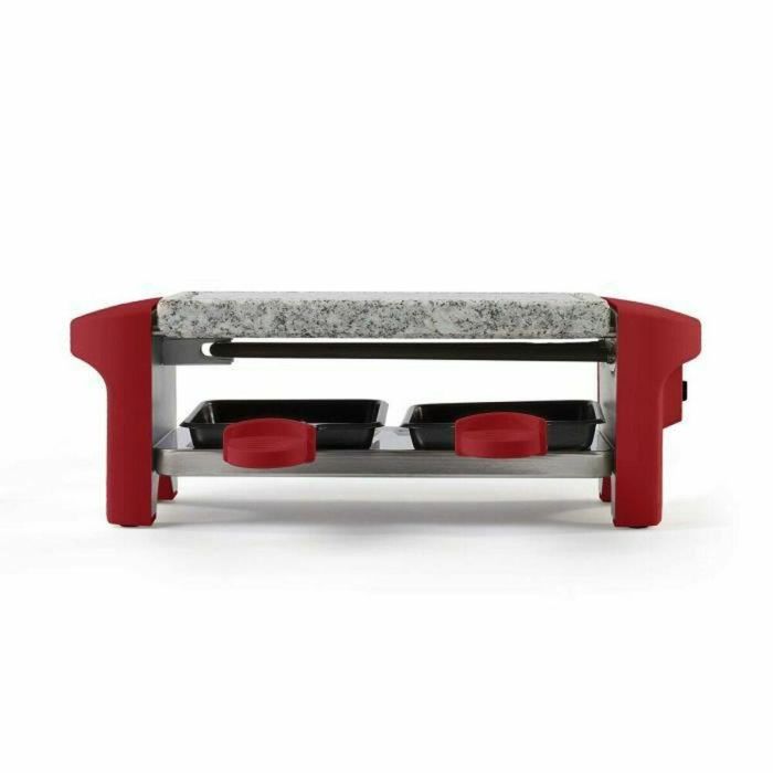 Livoo DOC156RC Máquina Raclette para 2 personas 350W con Bandeja de Granito Extraíble, 2 Ollas de Fondue y Pies Antideslizantes - Rojo Chile 2