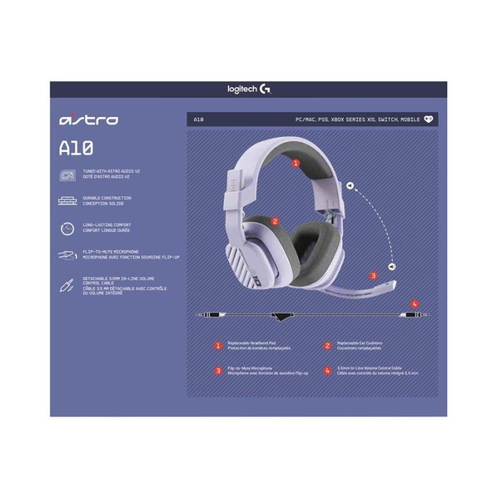 Logitech A10 Astro Auriculares con Micrófono Boom Unidireccional, Cableado, Compatible con Mac/Windows, Estéreo, Diadema Ajustable 6 Logitech A10 Astro Auriculares con Micrófono Boom Unidireccional, Cableado, Compatible con Mac/Windows, Estéreo, Diadema Ajustable 6