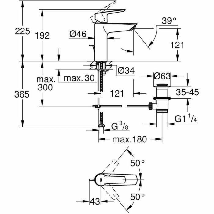 Mezclador monomando de lavabo - GROHE Start - 234552432 - Negro mate - Talla M - Caño mediano - Ahorro de agua - Extraíble y desagüe 1