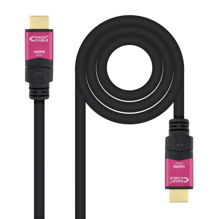 Nanocable 10.15.3715 Cable HDMI 2.0 de 15m, 4K@60Hz 18Gbps con repetidor, Macho-Macho, Negro. Compatible con HDR, ARC, 3D.