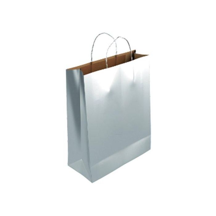 Bolsa De Papel Andina Kraft Liso 40X46X18 Cm Crudo/Plata Paquete De 25
