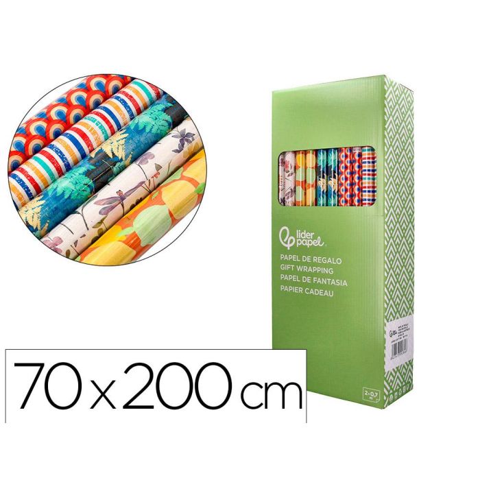 Papel De Regalo Liderpapel Todo Año Rollo Ancho 70 cm Longitud 2 Mt Gramaje 60 gr Diseños Surtidos B-2024 50 unidades