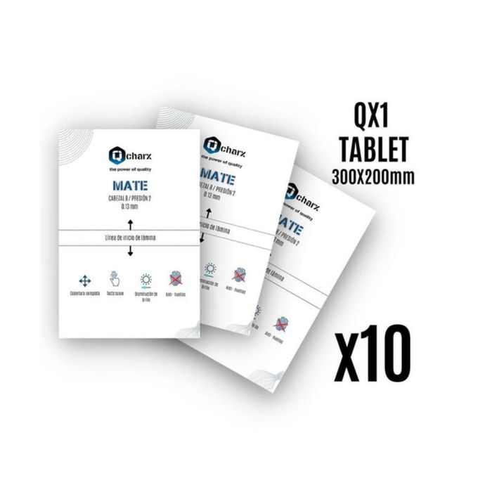 Qcharx international QX1 Láminas Protectoras Tablet Mate Pack 10 Antihuellas Tacto Sedoso Fácil Instalación