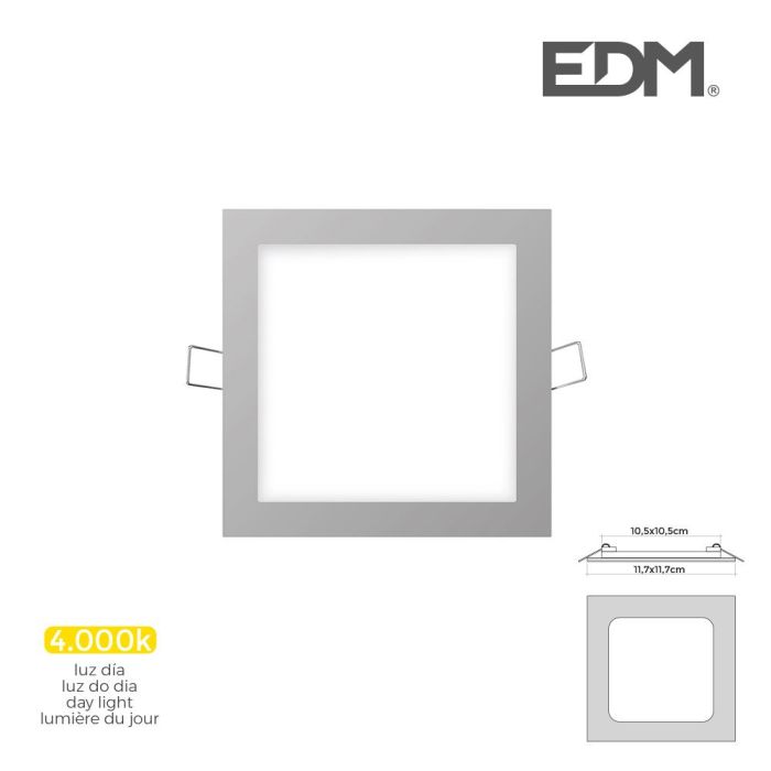 Mini downlight led empotrable cuadrado 6w 4000k luz dia. color cromo 11,7x11,7cm edm 1