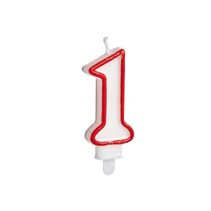 Vela Cumpleaños Num 1 Blanca Borde Rojo Arte Regal 4X8CM (72 Unidades) 1 Vela Cumpleaños Num 1 Blanca Borde Rojo Arte Regal 4X8CM (72 Unidades) 1