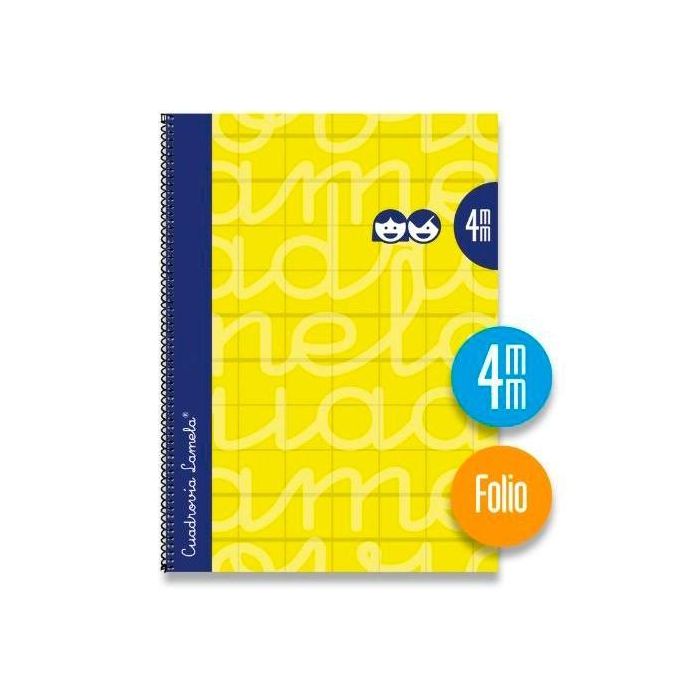 Lamela Cuaderno Espiral 80H Folio 90 gr Cuadrovía 4 mm C-Margen Cubierta Extradura Amarillo - Paquete 5 Unidades