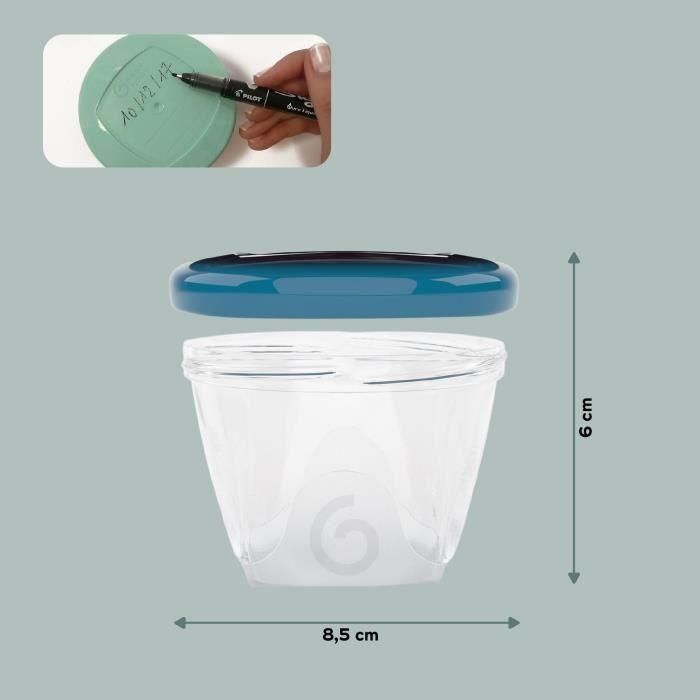 Babymoov Babybols Kit M - Tarros herméticos para almacenamiento y transporte de comida de bebé - 6 x 180 ml - Transparente, regrabable 4