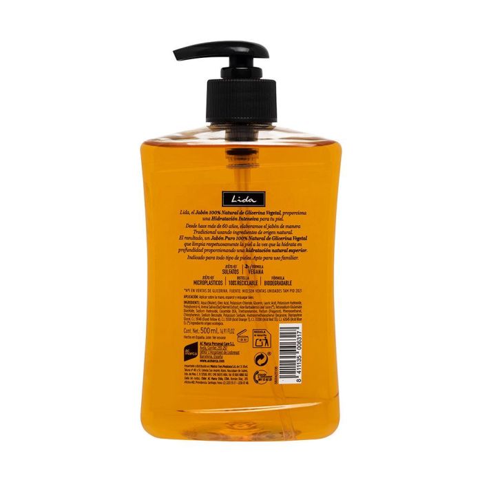 Lida Jabón 100% Natural Manos Glicerina 500 ml 1 Lida Jabón 100% Natural Manos Glicerina 500 ml 1