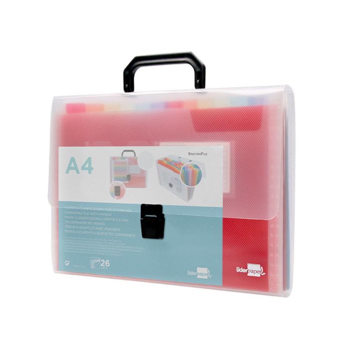 Carpeta Liderpapel Clasificador Fuelle 45144 Polipropileno A4 Transparente Con Asa Spectrafile 26 Dpto 2