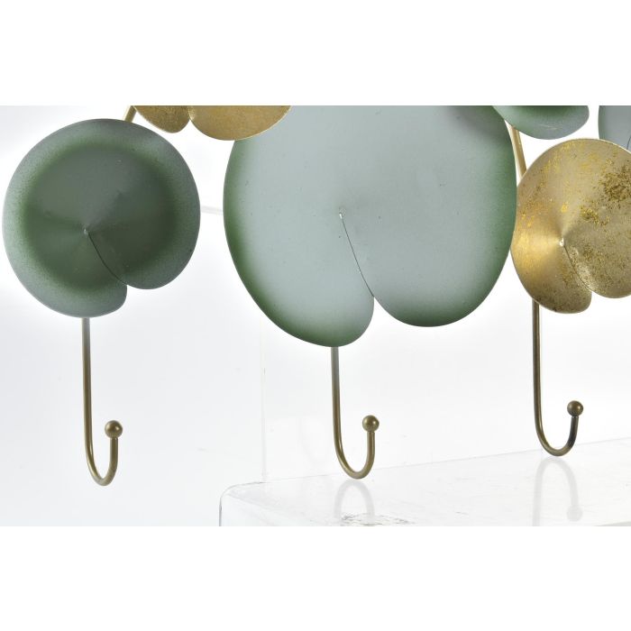 DKD Home Decor Perchero Pared Oriental Metal Verde Menta Dorado 45x24x6 cm (2 Unidades) Nenúfar 1