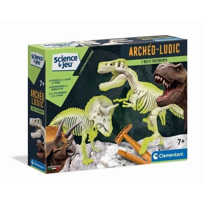 CLEMENTONI Archéo Ludic - T-Rex y triceratops fosforescentes - Science & Jeu